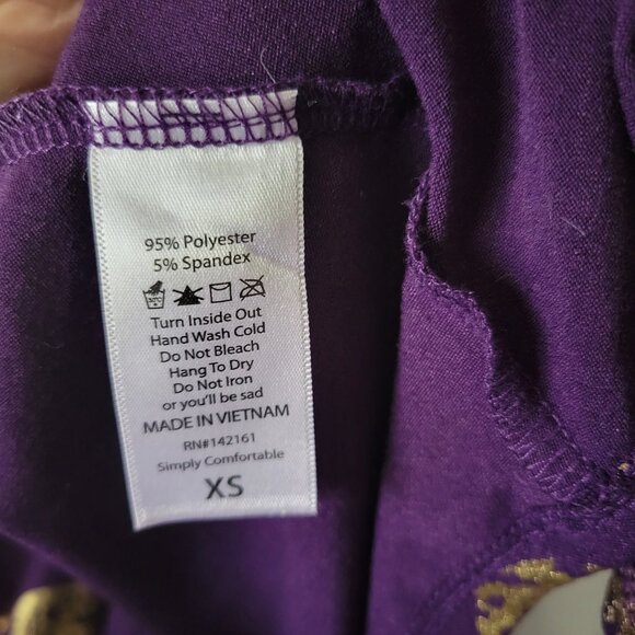 LuLaRoe Dress XS Purple w/Gold Medallions stretchy Simply Comfortable Hi-Low hem - Picture 10 of 11
